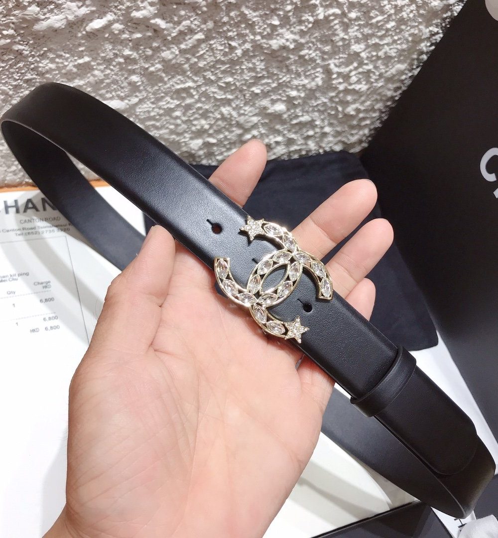 1:1 Replica Chanel Belt With Double C Buckle Black With Star-Silver-Toned Hardware Women Belt