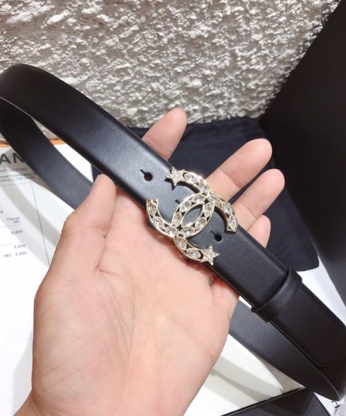1:1 Replica Chanel Belt With Double C Buckle Black With Star-Silver-Toned Hardware Women Belt