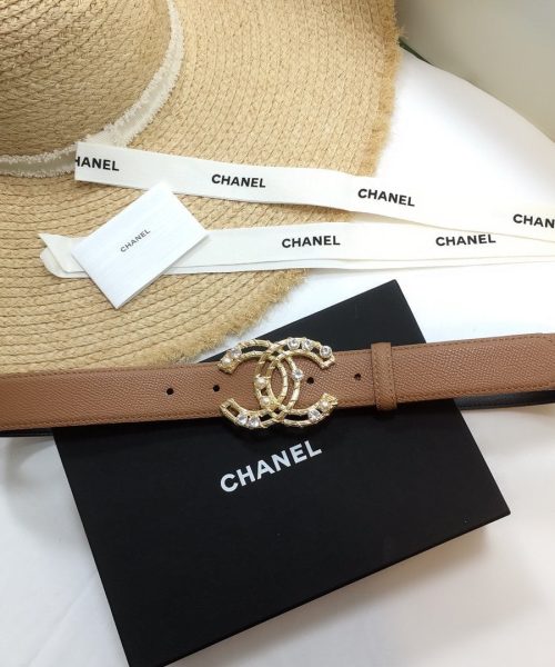 1:1 Replica Chanel Belt With Double C Buckle Brown Gold Chanel Logo Hardware Women Belt
