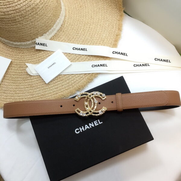 1:1 Replica Chanel Belt With Double C Buckle Brown Gold Chanel Logo Hardware Women Belt