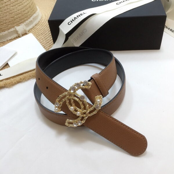 1:1 Replica Chanel Belt With Double C Buckle Brown Gold Chanel Logo Hardware Women Belt