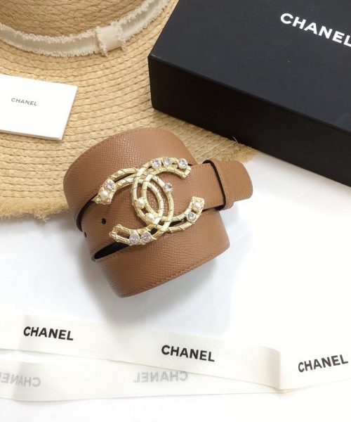 1:1 Replica Chanel Belt With Double C Buckle Brown Gold Chanel Logo Hardware Women Belt