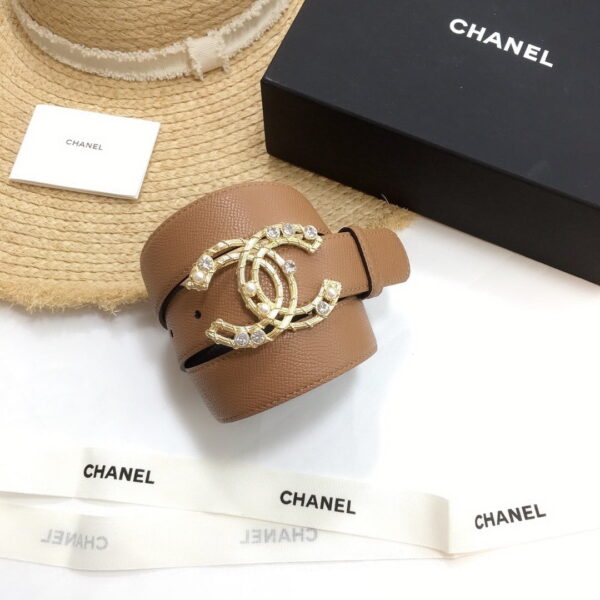 1:1 Replica Chanel Belt With Double C Buckle Brown Gold Chanel Logo Hardware Women Belt