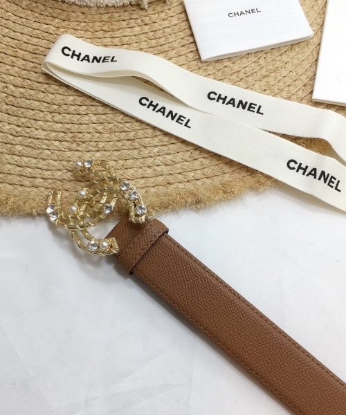 1:1 Replica Chanel Belt With Double C Buckle Brown Gold Chanel Logo Hardware Women Belt