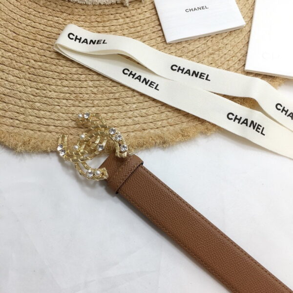 1:1 Replica Chanel Belt With Double C Buckle Brown Gold Chanel Logo Hardware Women Belt