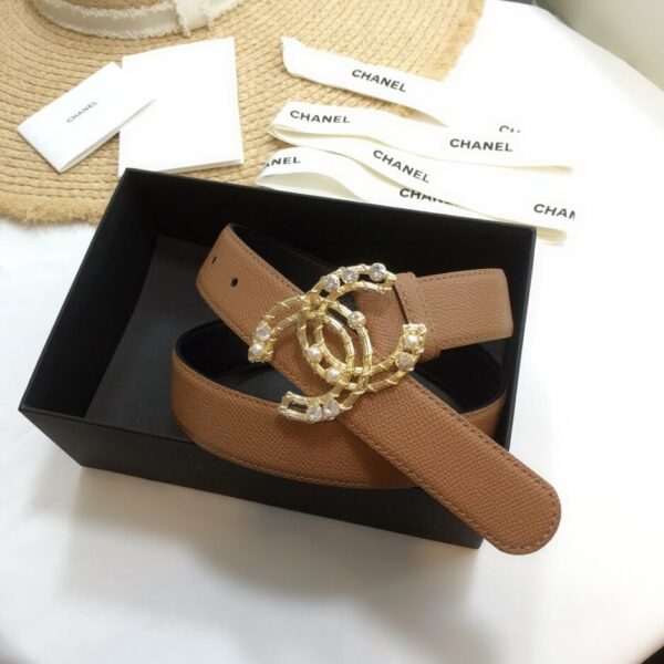 1:1 Replica Chanel Belt With Double C Buckle Brown Gold Chanel Logo Hardware Women Belt