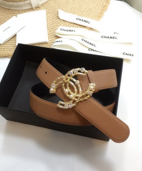 1:1 Replica Chanel Belt With Double C Buckle Brown Gold Chanel Logo Hardware Women Belt