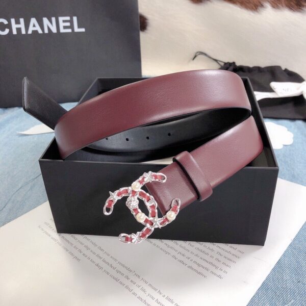 1:1 Replica Chanel Belt With Double C Buckle Burgundy Silver Toned Hardware Women Belt
