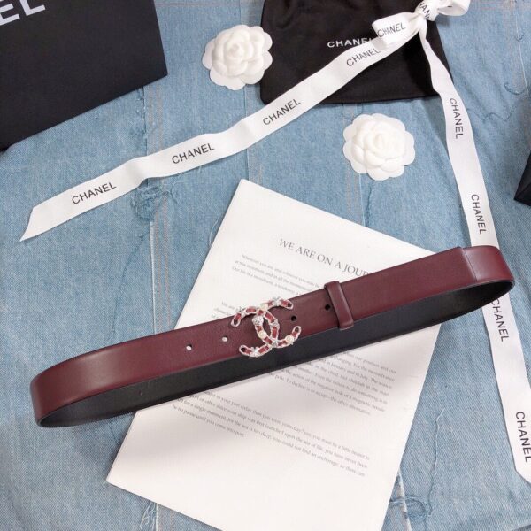 1:1 Replica Chanel Belt With Double C Buckle Burgundy Silver Toned Hardware Women Belt