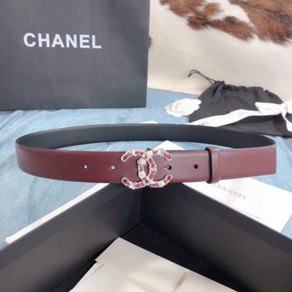1:1 Replica Chanel Belt With Double C Buckle Burgundy Silver Toned Hardware Women Belt