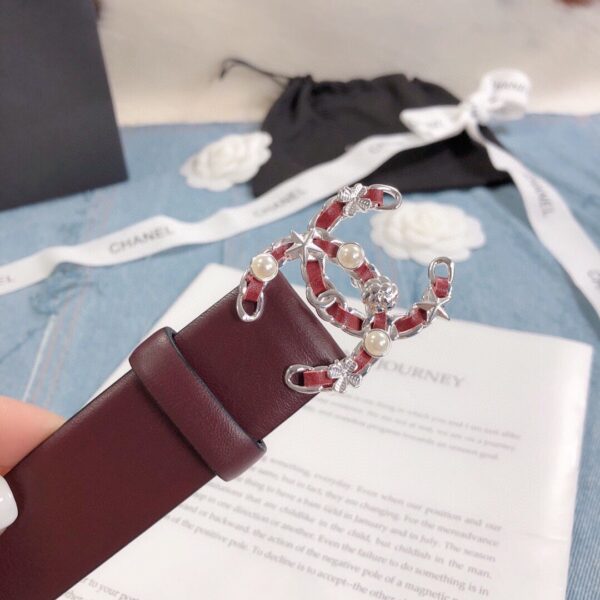 1:1 Replica Chanel Belt With Double C Buckle Burgundy Silver Toned Hardware Women Belt