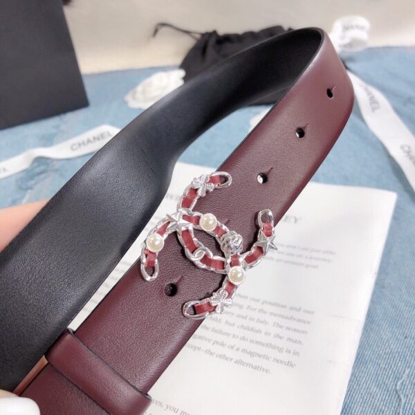 1:1 Replica Chanel Belt With Double C Buckle Burgundy Silver Toned Hardware Women Belt