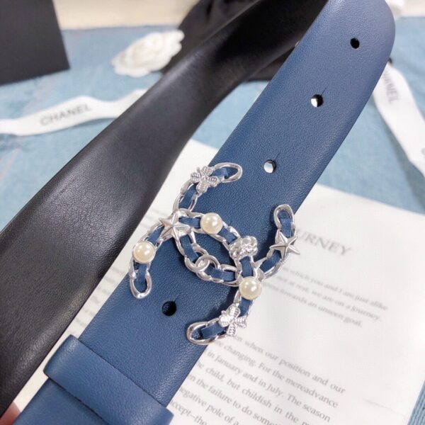 1:1 Replica Chanel Belt With Double C Buckle Dark Blue Silver Toned Hardware Women Belt