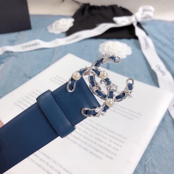 1:1 Replica Chanel Belt With Double C Buckle Dark Blue Silver Toned Hardware Women Belt