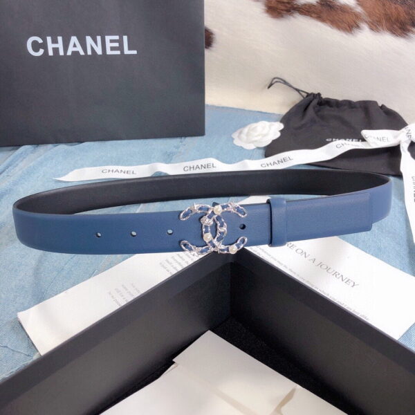 1:1 Replica Chanel Belt With Double C Buckle Dark Blue Silver Toned Hardware Women Belt