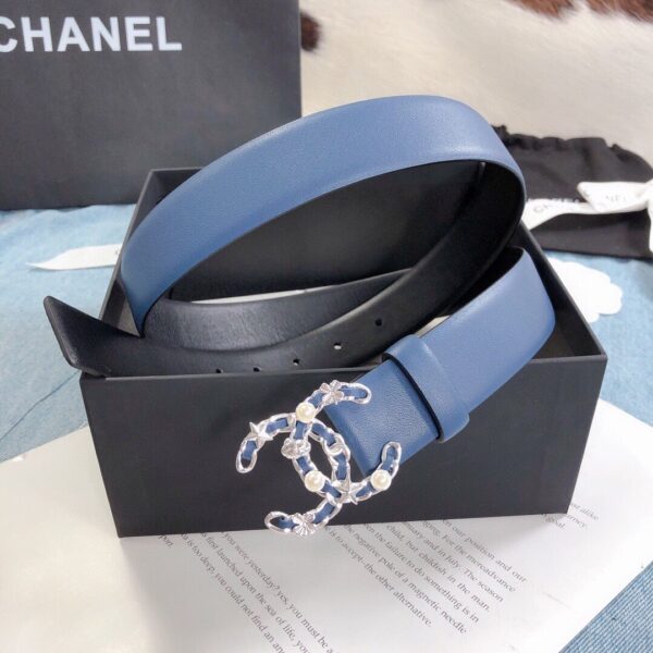 1:1 Replica Chanel Belt With Double C Buckle Dark Blue Silver Toned Hardware Women Belt