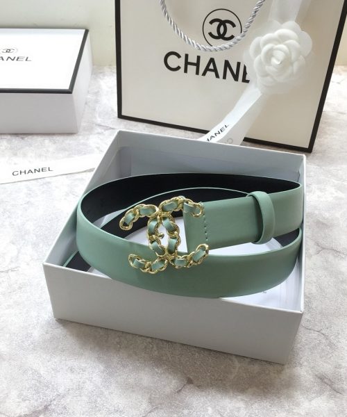 1:1 Replica Chanel Belt With Double C Buckle Jade Green with Mini Gold mix Jade Green Hardware Women Belt