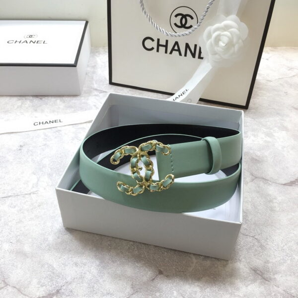1:1 Replica Chanel Belt With Double C Buckle Jade Green with Mini Gold mix Jade Green Hardware Women Belt