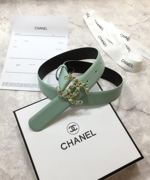 1:1 Replica Chanel Belt With Double C Buckle Jade Green with Mini Gold mix Jade Green Hardware Women Belt