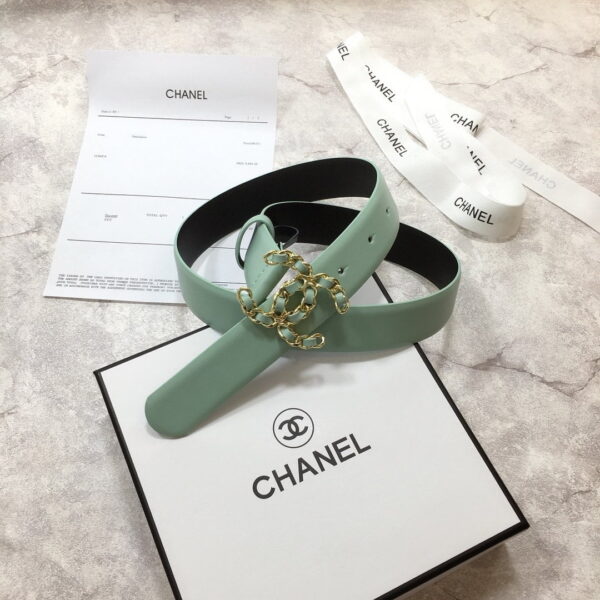 1:1 Replica Chanel Belt With Double C Buckle Jade Green with Mini Gold mix Jade Green Hardware Women Belt