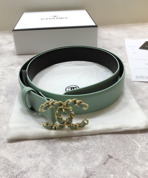 1:1 Replica Chanel Belt With Double C Buckle Jade Green with Mini Gold mix Jade Green Hardware Women Belt