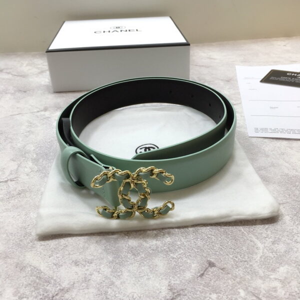 1:1 Replica Chanel Belt With Double C Buckle Jade Green with Mini Gold mix Jade Green Hardware Women Belt