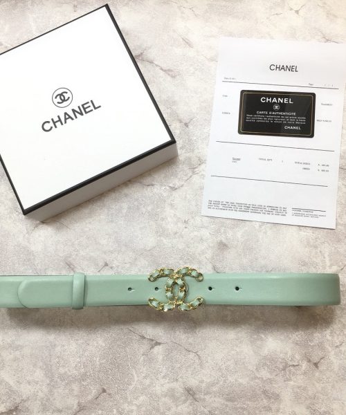 1:1 Replica Chanel Belt With Double C Buckle Jade Green with Mini Gold mix Jade Green Hardware Women Belt