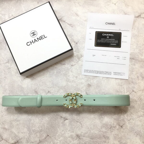 1:1 Replica Chanel Belt With Double C Buckle Jade Green with Mini Gold mix Jade Green Hardware Women Belt