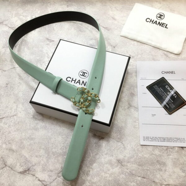1:1 Replica Chanel Belt With Double C Buckle Jade Green with Mini Gold mix Jade Green Hardware Women Belt