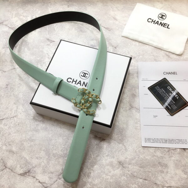 1:1 Replica Chanel Belt With Double C Buckle Jade Green with Mini Gold mix Jade Green Hardware Women Belt