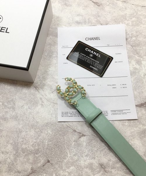 1:1 Replica Chanel Belt With Double C Buckle Jade Green with Mini Gold mix Jade Green Hardware Women Belt