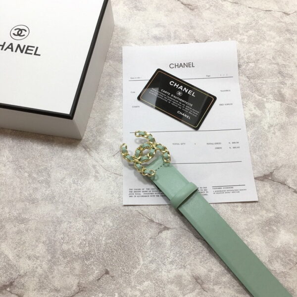 1:1 Replica Chanel Belt With Double C Buckle Jade Green with Mini Gold mix Jade Green Hardware Women Belt