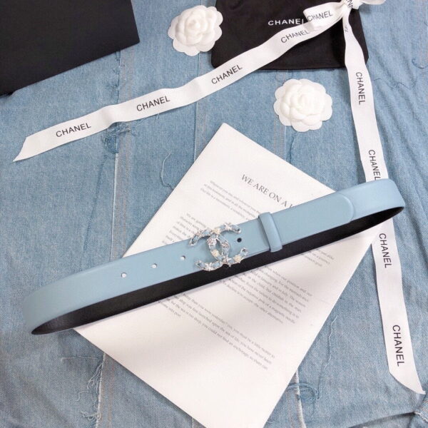 1:1 Replica Chanel Belt With Double C Buckle Light Blue Silver Toned Hardware Women Belt