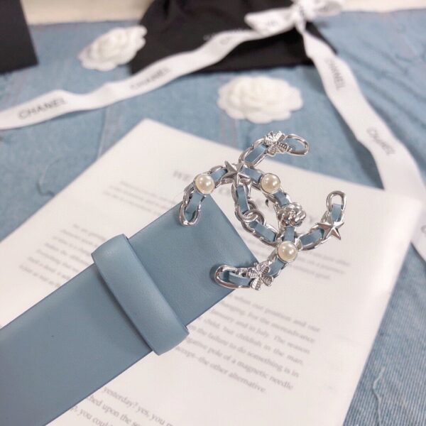 1:1 Replica Chanel Belt With Double C Buckle Light Blue Silver Toned Hardware Women Belt