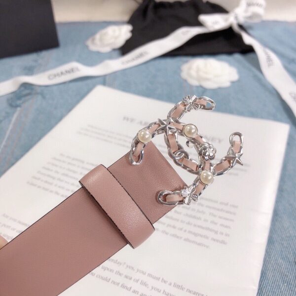 1:1 Replica Chanel Belt With Double C Buckle Light Pink Silver Toned Hardware Women Belt