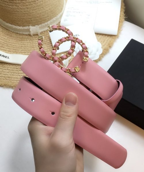 1:1 Replica Chanel Belt With Double C Buckle Pink with Gold mix Pink Hardware Women Belt