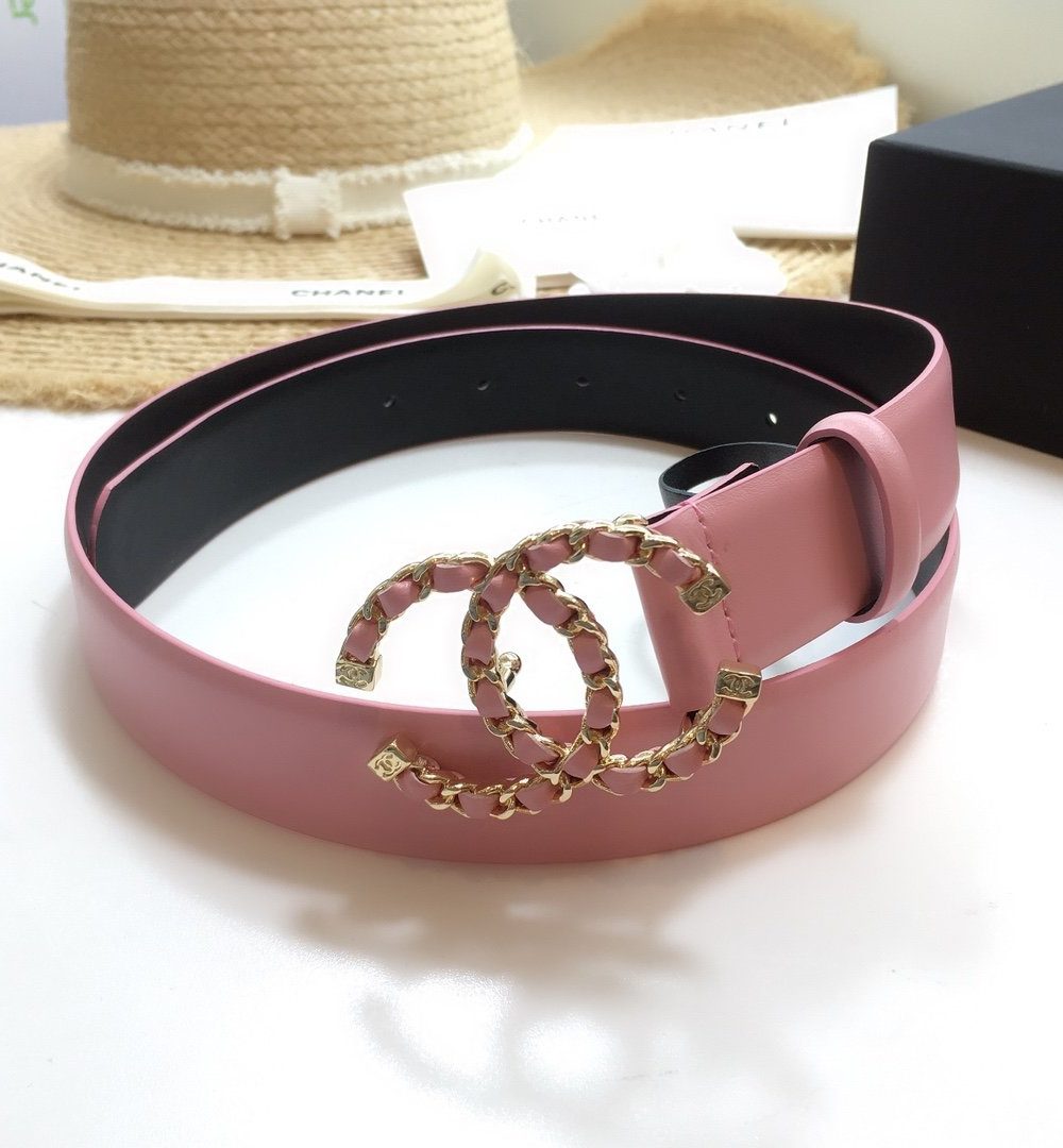 1:1 Replica Chanel Belt With Double C Buckle Pink with Gold mix Pink Hardware Women Belt