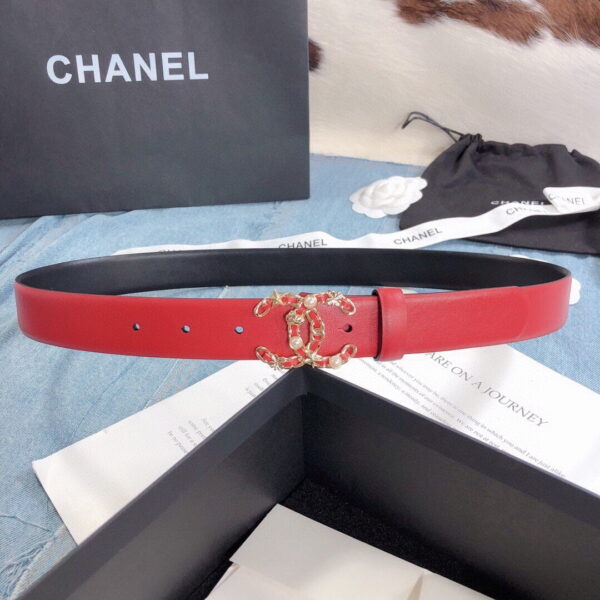 1:1 Replica Chanel Belt With Double C Buckle Red Gold Toned Hardware Women Belt