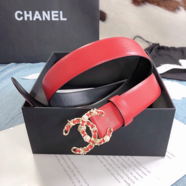 1:1 Replica Chanel Belt With Double C Buckle Red Gold Toned Hardware Women Belt