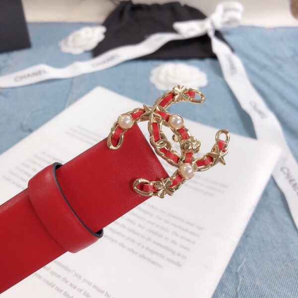 1:1 Replica Chanel Belt With Double C Buckle Red Gold Toned Hardware Women Belt