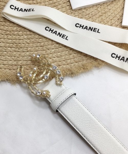 1:1 Replica Chanel Belt With Double C Buckle White Gold Chanel Logo Hardware Women Belt