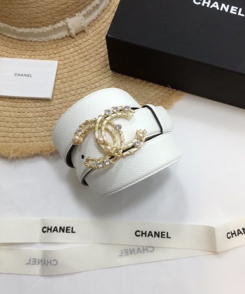 1:1 Replica Chanel Belt With Double C Buckle White Gold Chanel Logo Hardware Women Belt