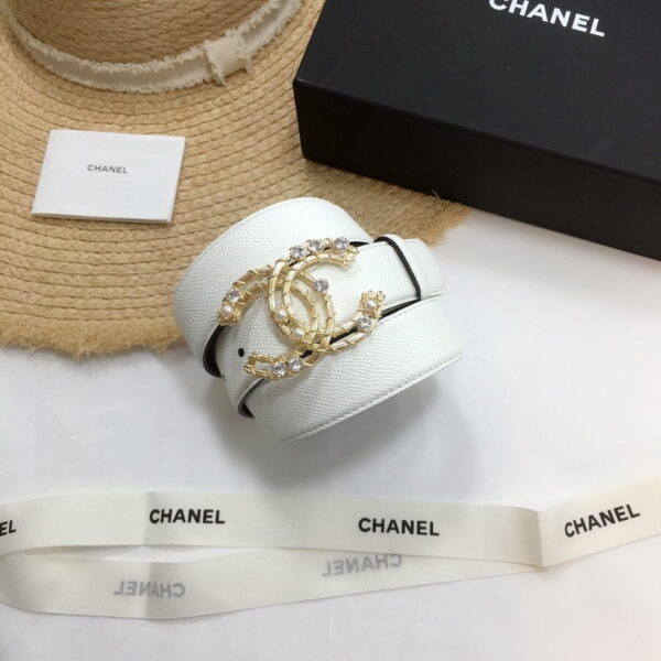 1:1 Replica Chanel Belt With Double C Buckle White Gold Chanel Logo Hardware Women Belt