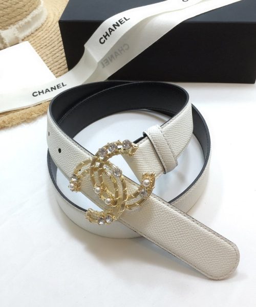1:1 Replica Chanel Belt With Double C Buckle White Gold Chanel Logo Hardware Women Belt