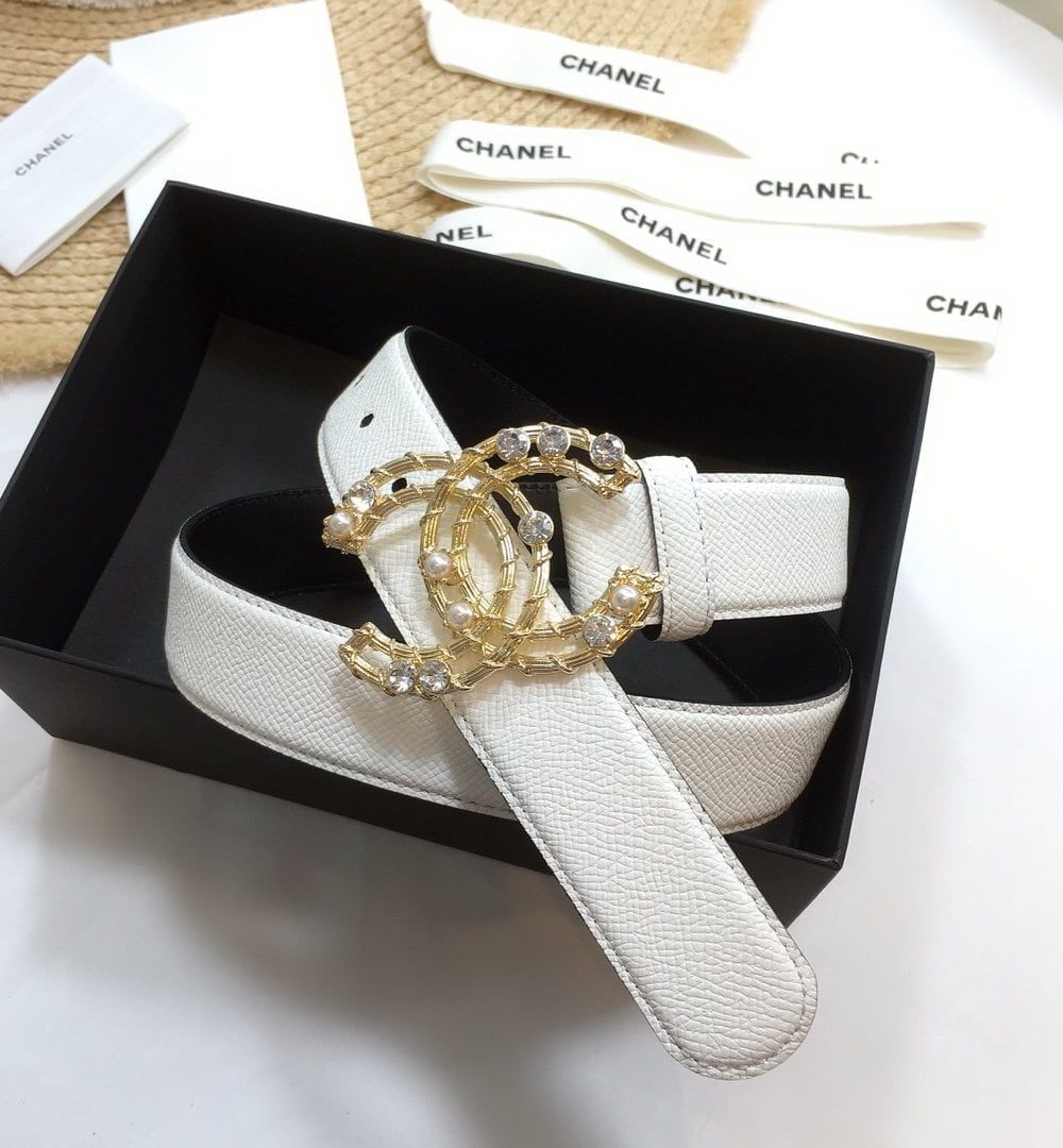 1:1 Replica Chanel Belt With Double C Buckle White Gold Chanel Logo Hardware Women Belt