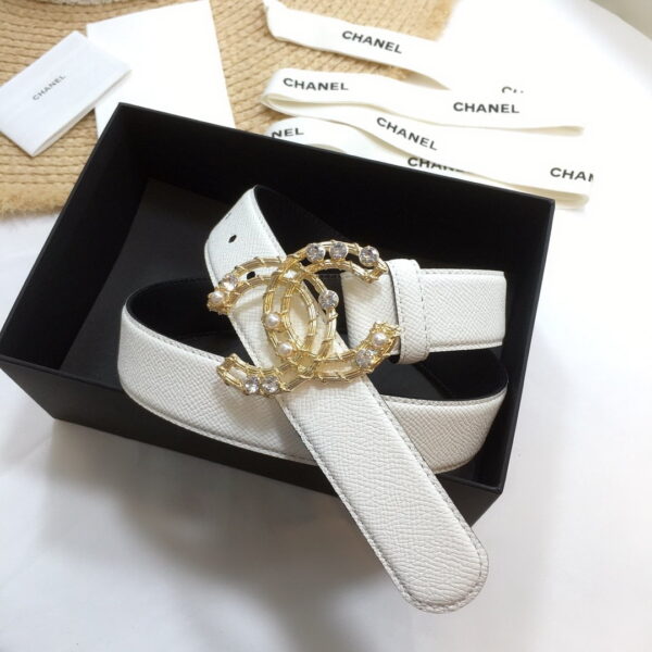 1:1 Replica Chanel Belt With Double C Buckle White Gold Chanel Logo Hardware Women Belt