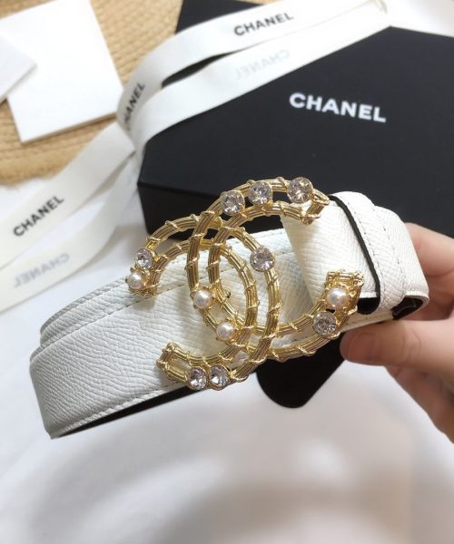 1:1 Replica Chanel Belt With Double C Buckle White Gold Chanel Logo Hardware Women Belt