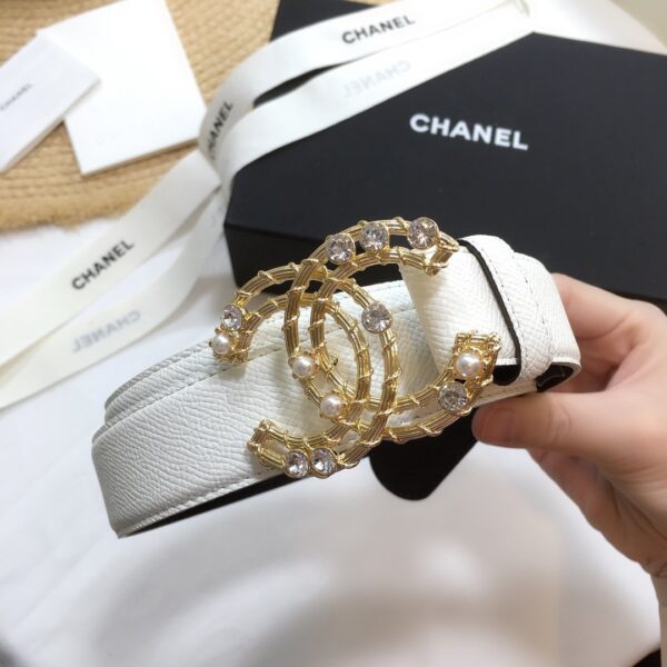 1:1 Replica Chanel Belt With Double C Buckle White Gold Chanel Logo Hardware Women Belt