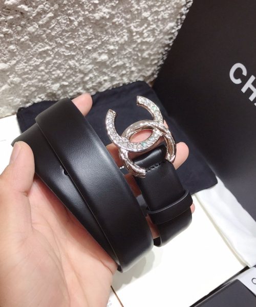 1:1 Replica Chanel Black Belt With Double C Buckle Silver-Toned Metal Women Belt