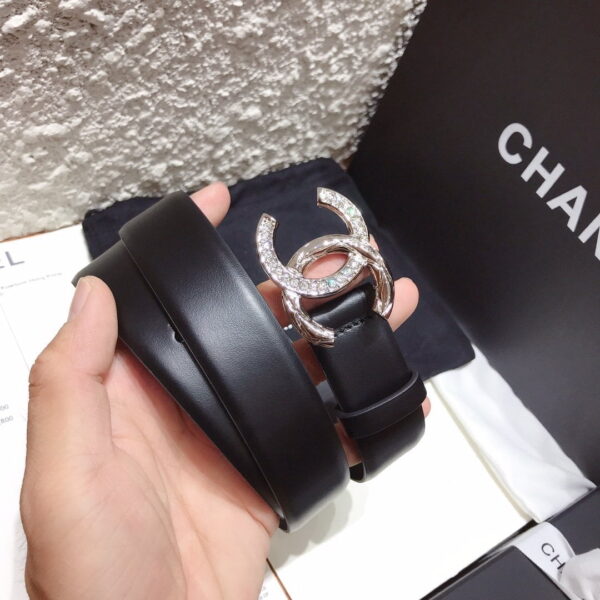 1:1 Replica Chanel Black Belt With Double C Buckle Silver-Toned Metal Women Belt